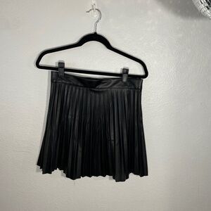 Lulus Pleated Black Vegan Leather Skirt, Size M